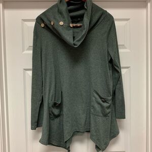 Hibelle Green Cowl Neck Lagenlook Button Tunic XXL EUC